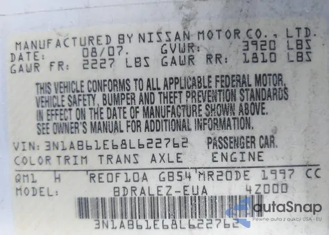 2008 Nissan Sentra 2.0S from USA, damaged, VIN 3N1AB61E68L622762